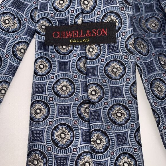 CULWELL & SON Men's Silk Geometric Designer Blue EUC Rare New - Picture 5 of 7